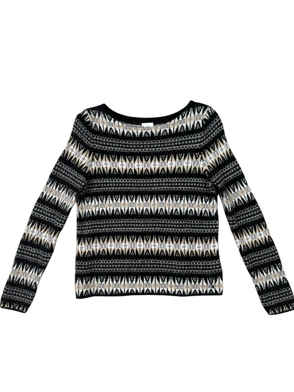 Bogner Black & White Fair Isle Knit Long Sleeve Sweater Size Small 6